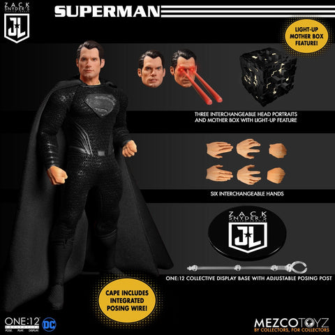 Shipping soon - Mezco One12 Superman Black Suit (Justice League) mzco